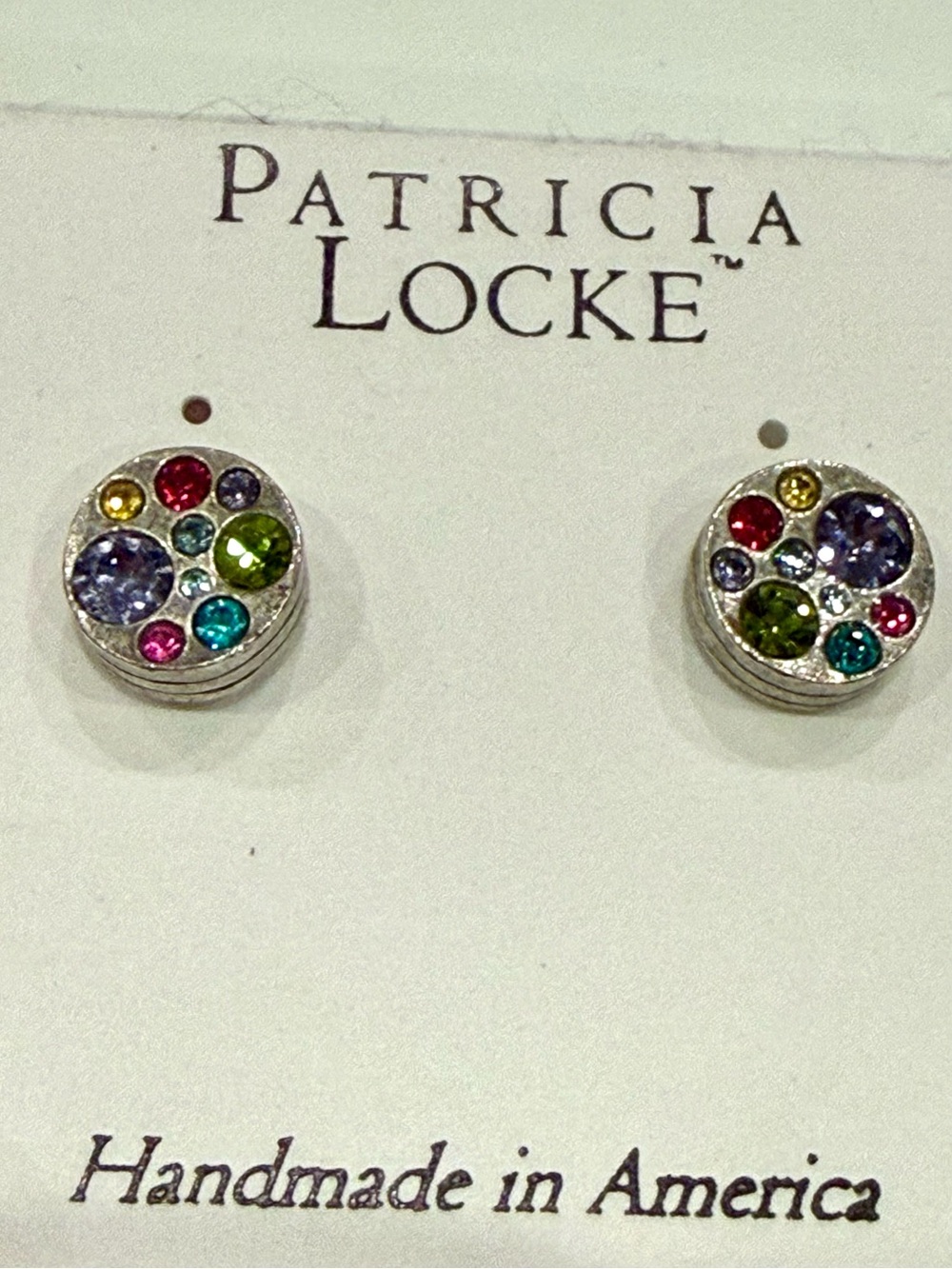 Patricia Locke Multicolor Crystal Round Stud Earrings Handmade in America